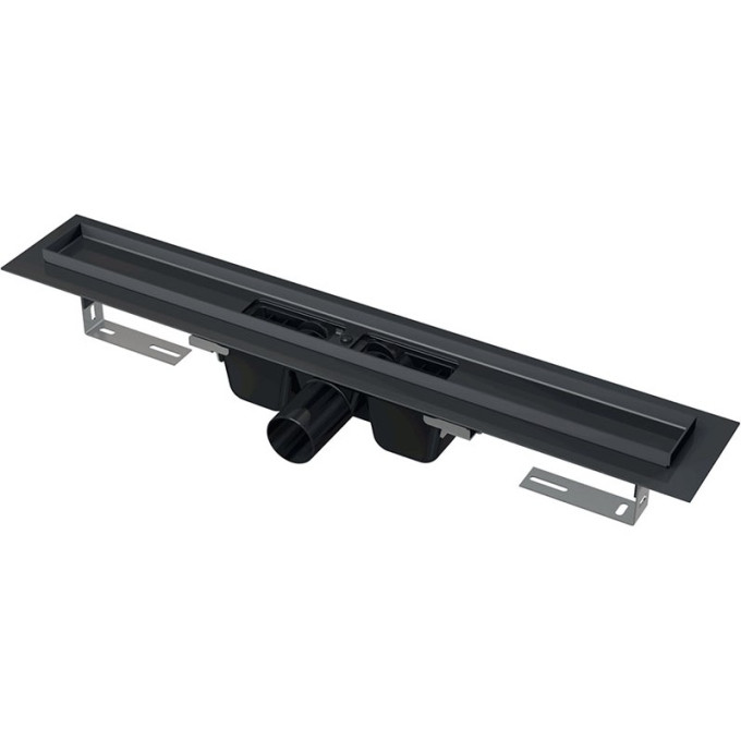 Водоотводящий желоб ALCAPLAST APZ1BLACK-950 с порогами для перфорированной решетки, черный матовый, горизонтальный сток